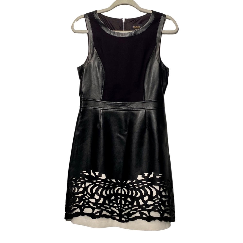 Laundry by Shelli Segal Laser-Cut Black/White Faux-Leather Dress, Size 8
